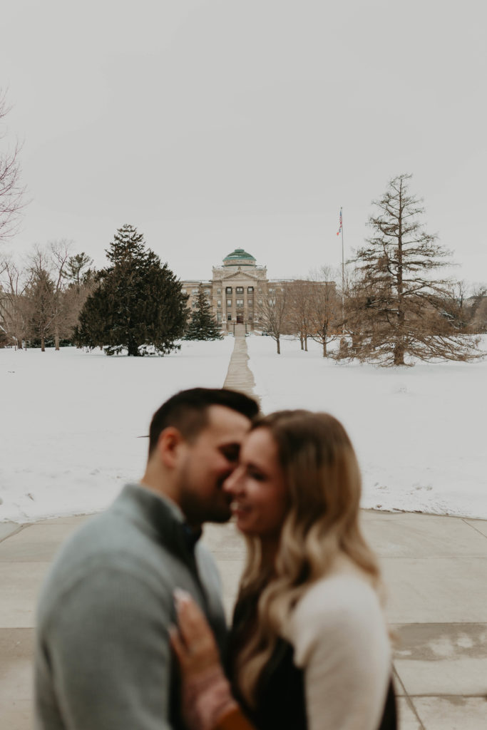 college engagement on iowa state university campus couples session