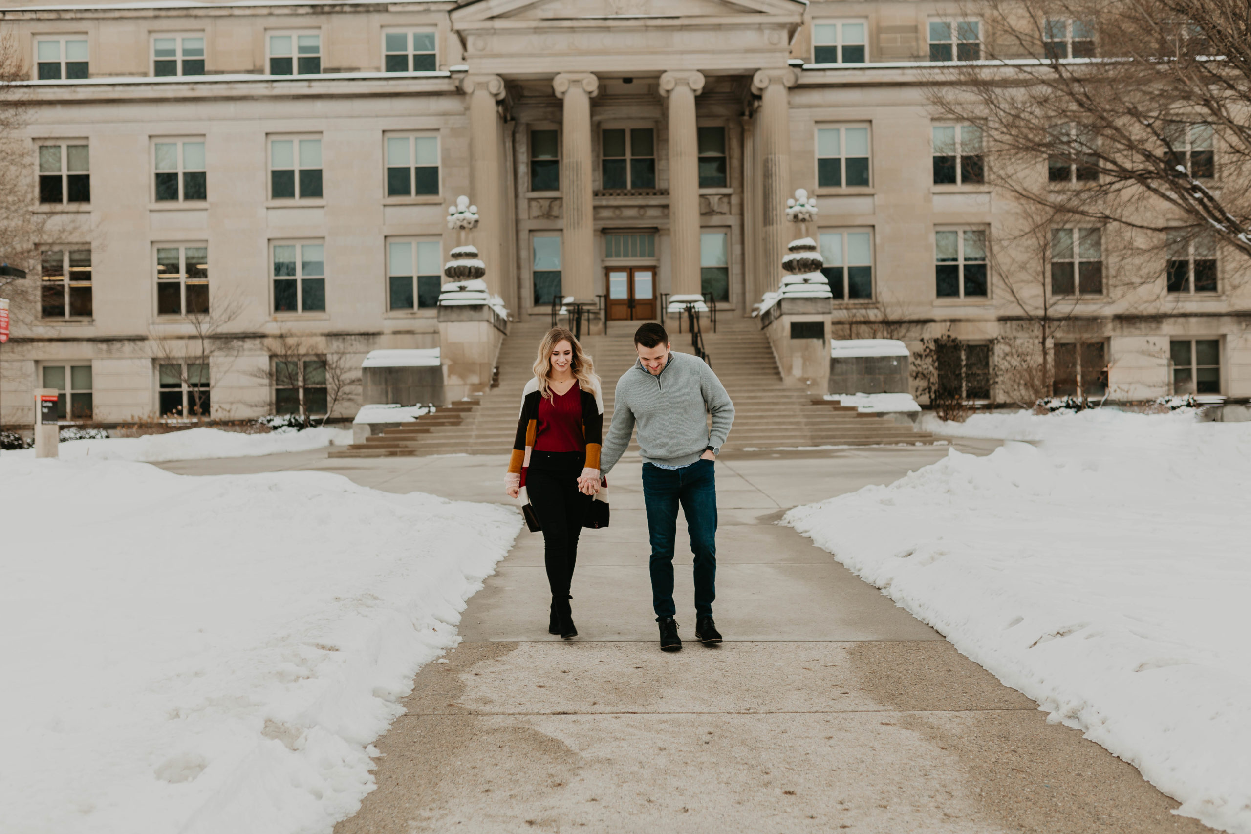 couples engagement session on iowa state university college campus