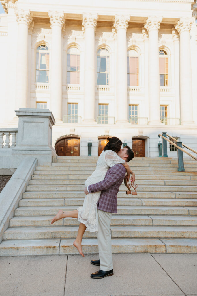 Wedding Photos in Wisconsin outside the Madison capitol building